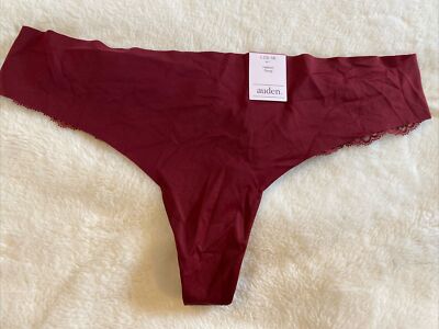 Auden Panties Thong Panty Lace Back Smooth Front Maroon Burgundy Large L NWT