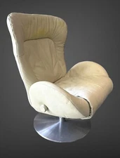 LAFER "AMY" Swivel Recliner - Magnolia White Leather Aluminum Base $4,100+ MSRP