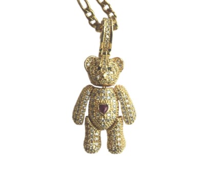Teddy Stoffpuppe 9 kt Gold Anhänger Halskette Kette Damen Gold Filled