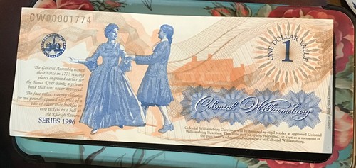 Colonial Williamsburg Currency 1 Dollar, 1996 Dancing Couple - Collectible