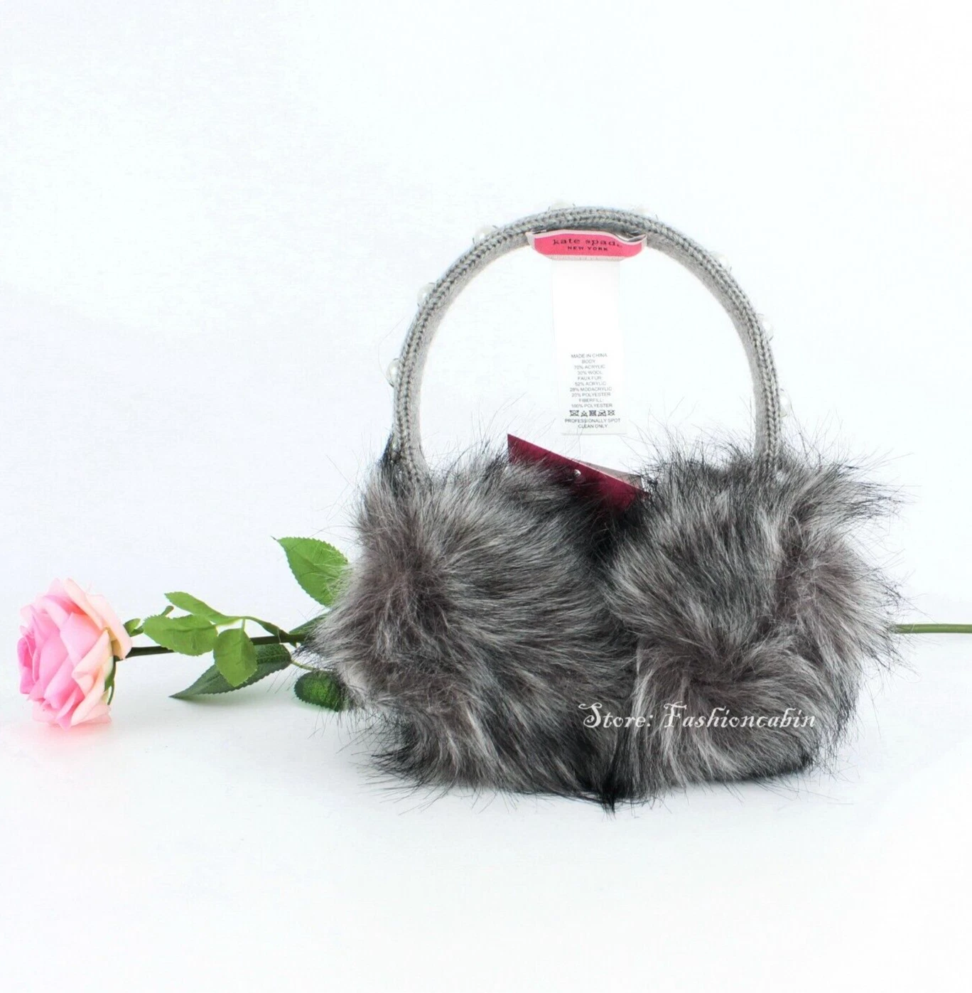 New Kate Spade Faux Fur Earmuffs– Stylish & Cozy Winter , HEATHER GRAY, MSRP $68