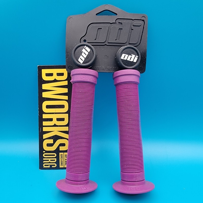 ODI Soft Flange Longneck ST Grips w/ Plugs BMX Bikes MTB - Purple  f9