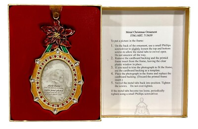 Vintage 90 s Poinsettia Crystals Christmas Ornament Holiday Picture Photo Frame