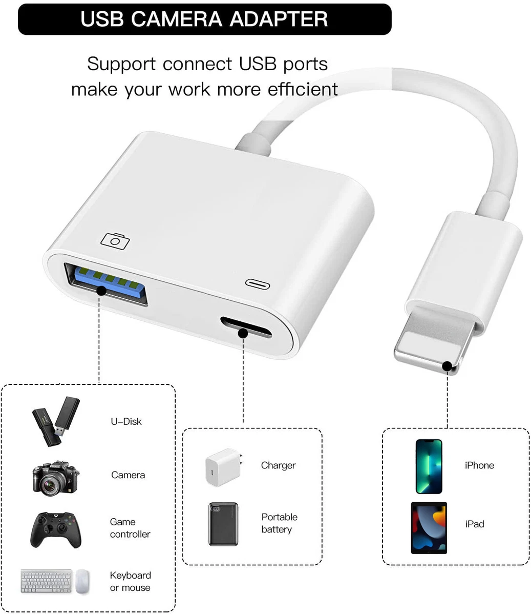 USB Camera Adapter w/Charging Port for iPhone iPad, Excellent Office  Performance