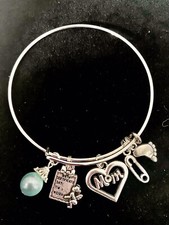 It  s A Boy  Baby Shower Gift Silver Expandable Bangle Bracelet w/ Charms-0148
