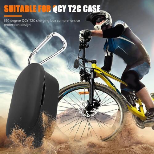 Cover protettiva in silicone per auricolari Bluetooth wireless con moschettone per QCY T2C - Foto 2 di 15