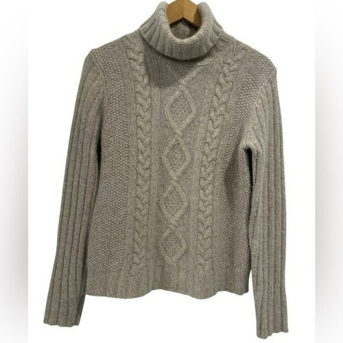 Banana Republic Angora Lambswool Cable Knit Turtleneck Sweater in Tan - L