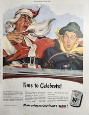 1947 Continental Oil Co Conoco Motor Oil Plate Christmas Celebrate VTG Print Ad