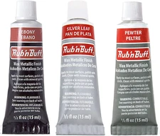 Rub 'N Buff Wax Metallic Finish, 3 Color Grey Assortment (Ebony, Silver Leaf, Pe