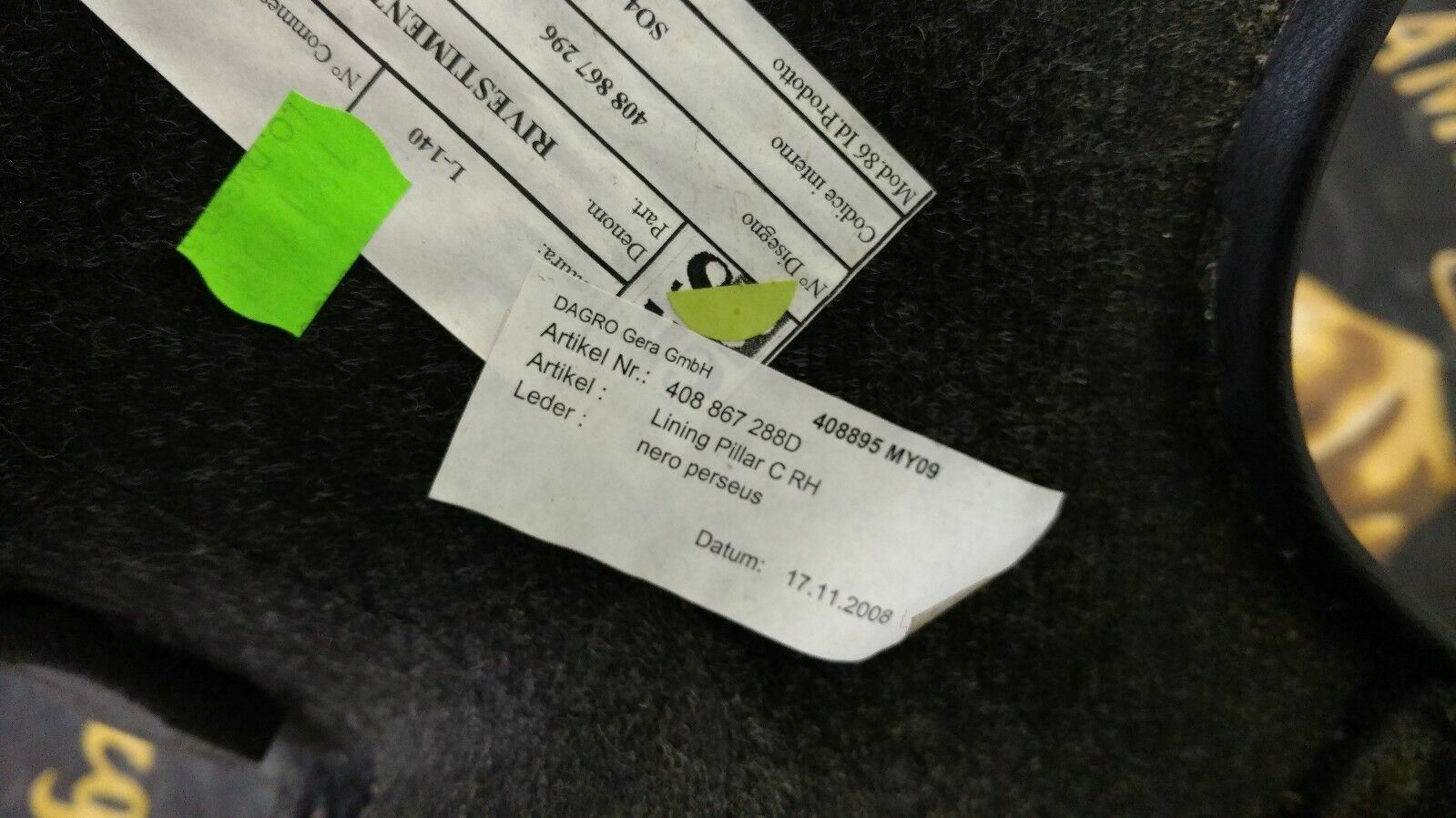 LAMBORGHINI GALLARDO LP560 RIGHT SIDE SIDE PILLAR TRIM PANEL OEM 408867288D