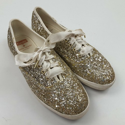 Keds x Kate Spade Glitter Sneakers Shoes Gold Silver Ivory Ribbon Shoes  Size  | eBay