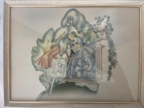 Victorian Couple Print Courting Man Woman Romantic Framed 12x9” Vintage