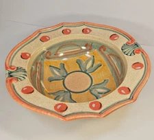 Horchow Pottery Serving Salad Bowl 12.5" Ceramic Medici Shell Hand Painted Italy