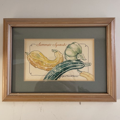 Original Watercolor Signed Framed Summer Squash Still Life 1992 Cannon