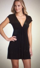 ROBIN PICCONE Black Hooded V-Neck Cap Sleeve Cover Up Knit Tunic Dress S 4 6