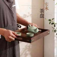Thai style antique wooden tray with handles and brass corner
