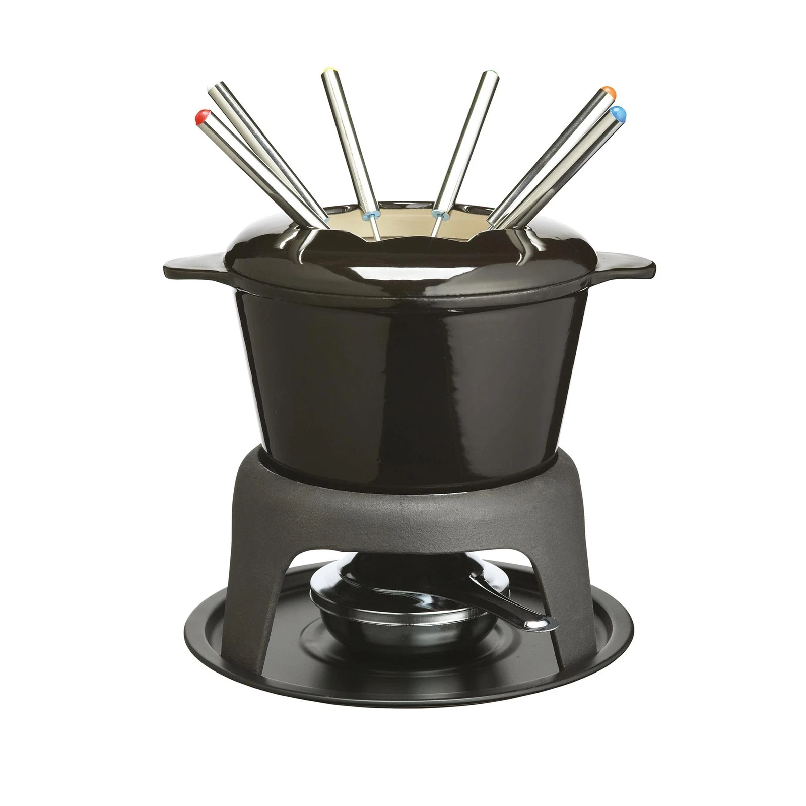 Kitchencraft Masterclass Iron Enamelled Fondue Set - Black