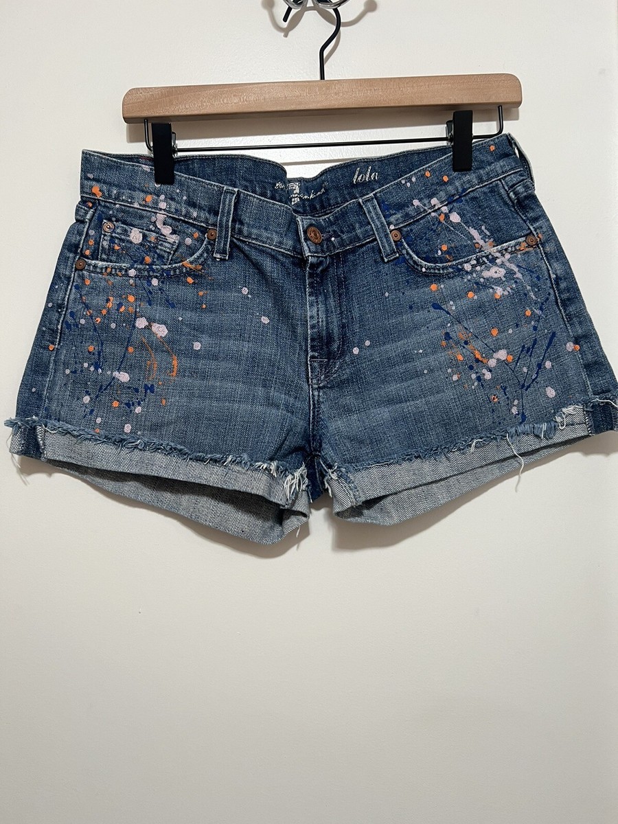 7 For All Mankind Women Denim Paint Splatter Shorts 30
