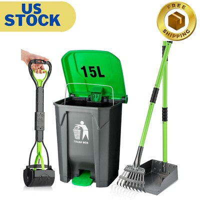 Outdoor Dog Poop Trash Can, 15L with 20 Bags, Removable Bucket, Pooper Scooper