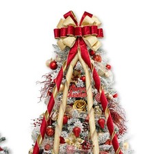 Christmas Tree Topper Bow，53x13 Inches Large Christmas Bow with Glitter Strea...