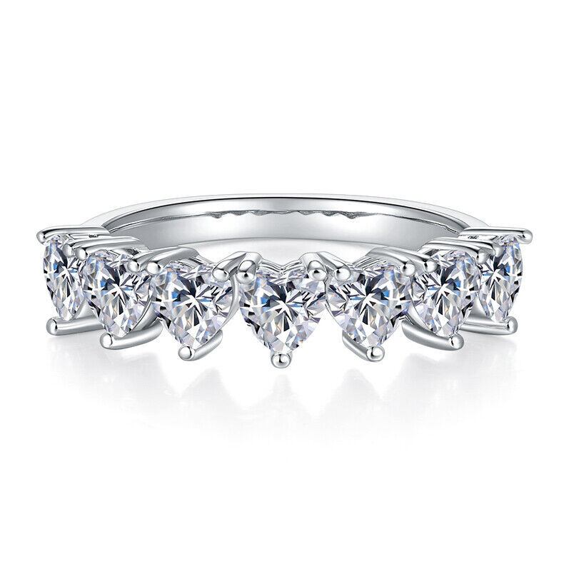 2.1Ct Heart-Cut Moissanite Half Eternity Wedding Band in Sterling Silver