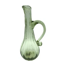 Vintage Hand-Blown Art Glass Pitcher Bud Vase Ribbed Fluted with Handle