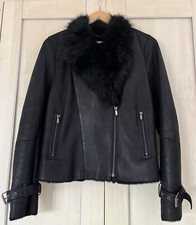 Lk Bennett Black 100% Shearling Biker Style Jacket Size S Excellent