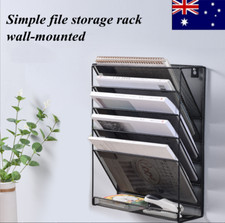 5Layer Wall-mounted File Storage Rack Metal Mesh Holder Hanging Magazine Rack AU