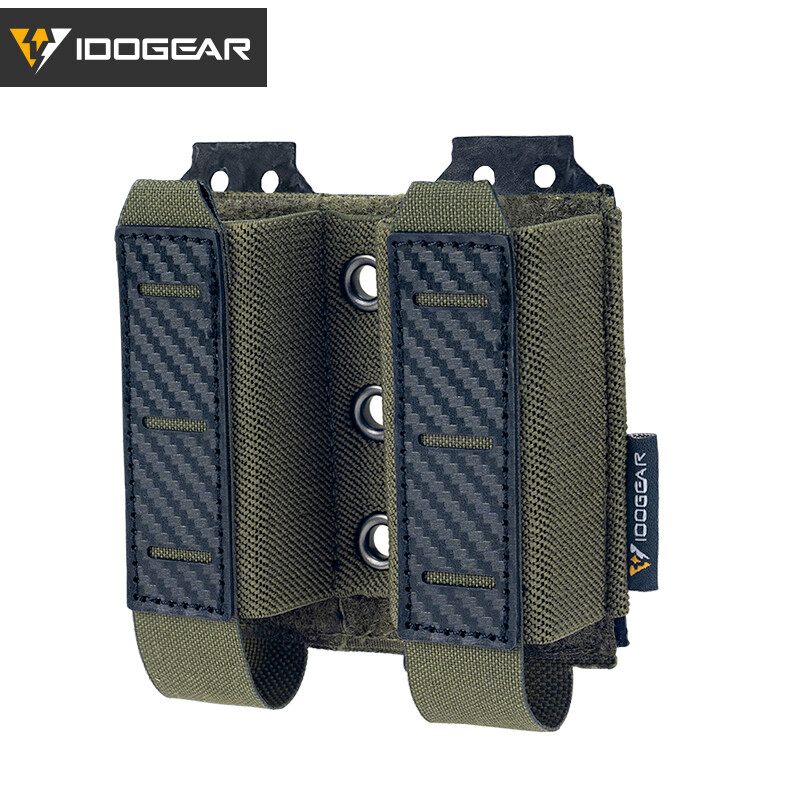 IDOGEAR Tactical Mag Pouch 9mm Double Mag Carrier Carbon Fiber MOLLE Gear Army-image