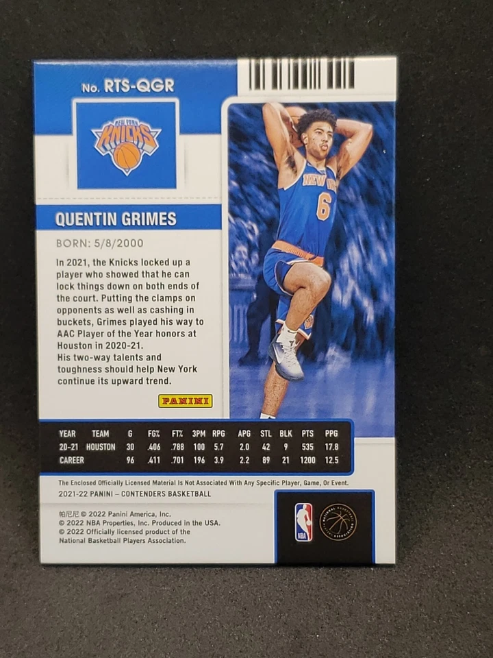 Quentin Grimes 2021-22 Contenders Rookie Ticket Jersey New York Knicks RC ▪︎B48 - Image 2 of 2