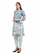 Kurti Pant Sea-Green Color Chanderi Silk Dress Traditional Everyday Wear Gift