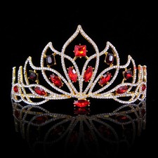 8cm Tall Adult Big Red Golden Full Crystal Tiara Crown Wedding Pageant Prom