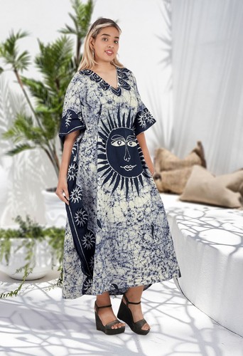 LA LEELA Women's Plus Size Summer Caftan Outfit Cover Ups US 14-18W Navy_J943 - Picture 2 of 3