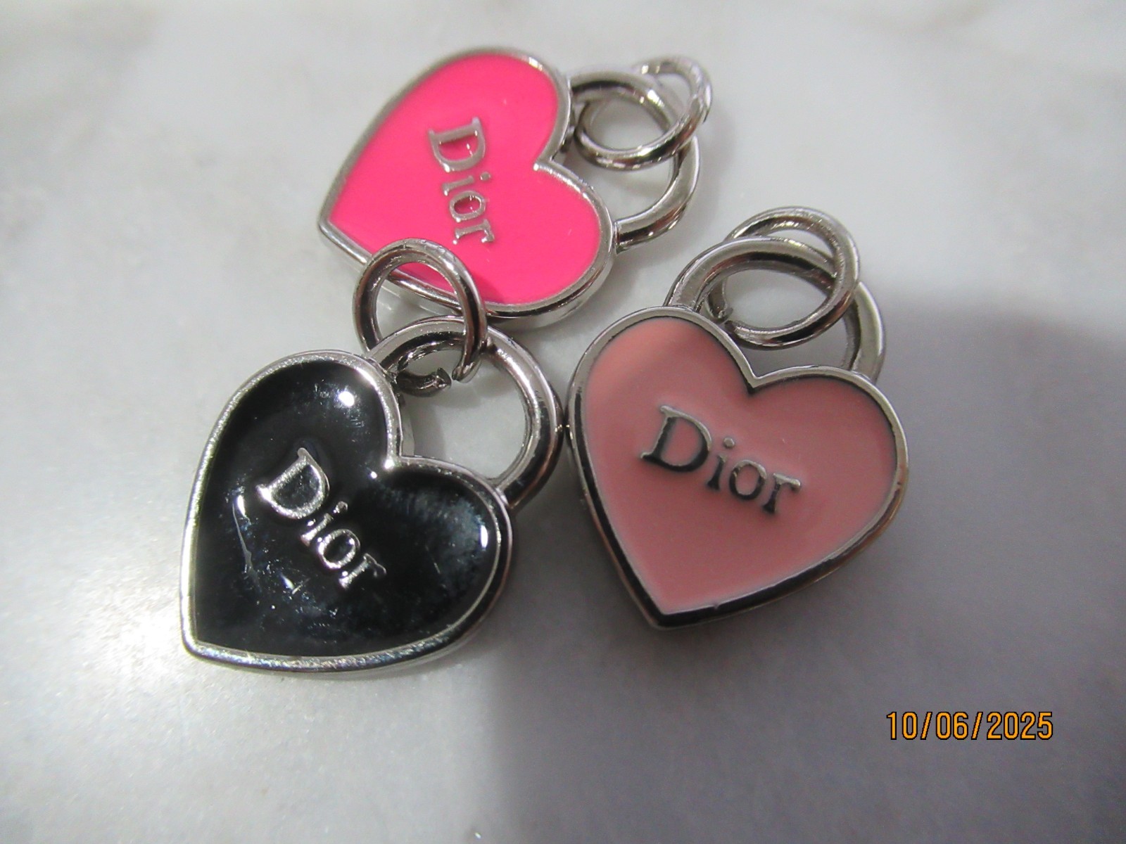 DIOR 3 ZIP PULL PINK, BLACK,  CHARM 15 MM, SILVER tone,  METAL SO PRETTY LOT 3
