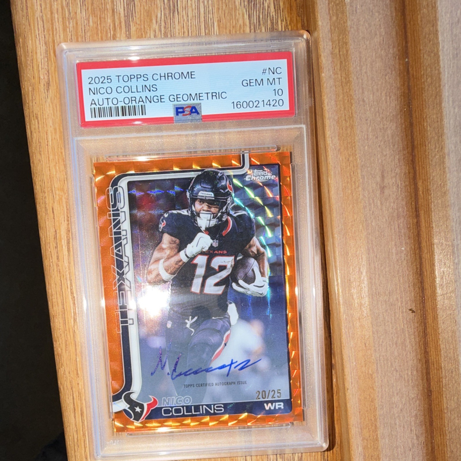 Topps Chrome 2025 Nico Collins Orange Geometric Auto /25 Texans #NC PSA 10 view 1