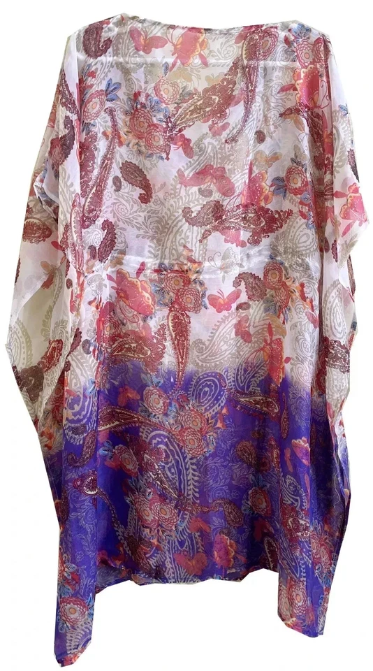 亮片工作佩斯利印花雪纺和服上衣衬衫束腰外衣长衫 L-36 — 第 4/4 张图片