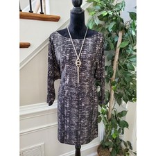 Nine West Women Gray Polyester Round Neck Long Sleeve Knee Length Dress Size 16