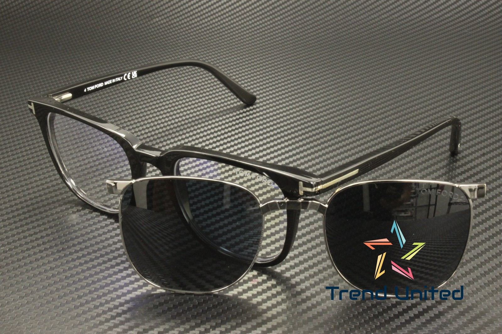 Tom Ford FT5916 B 001 BB Shiny Black 50 mm Men's Eyeglasses Clip on Sunglasses