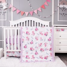 Floral 3 Piece Crib Bedding Set for Baby Boys Girls, Classic Nursery Bedding ...