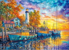 1000 Piece Jigsaw Puzzle - Sunrise Harbor Scene for Adults