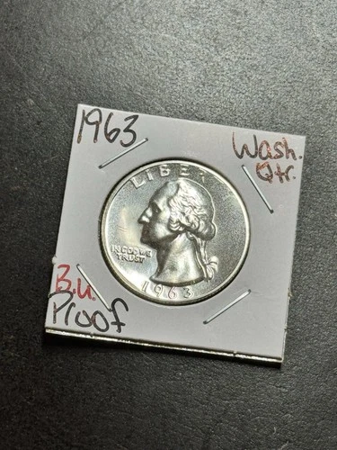 1963 Washington Silver Quarter Proof Gem BU PR+++ 25c Coin (Raw18873)