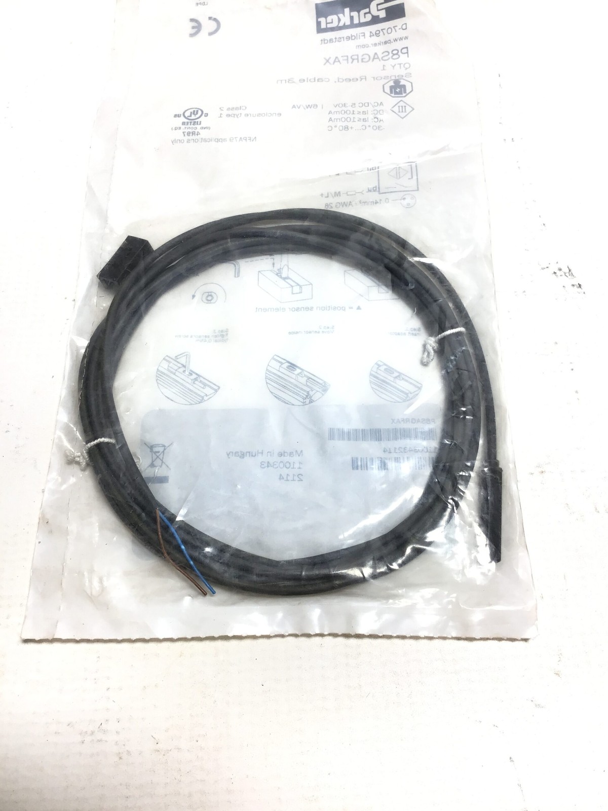 Parker P8SAGRFAX Gripper Cycle Sensor Prox Switch 3m Leads