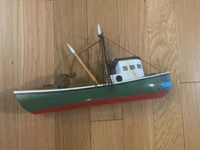 Vintage Wooden Toy Trawler Fishing Boat Collectible Nautical Model Decor