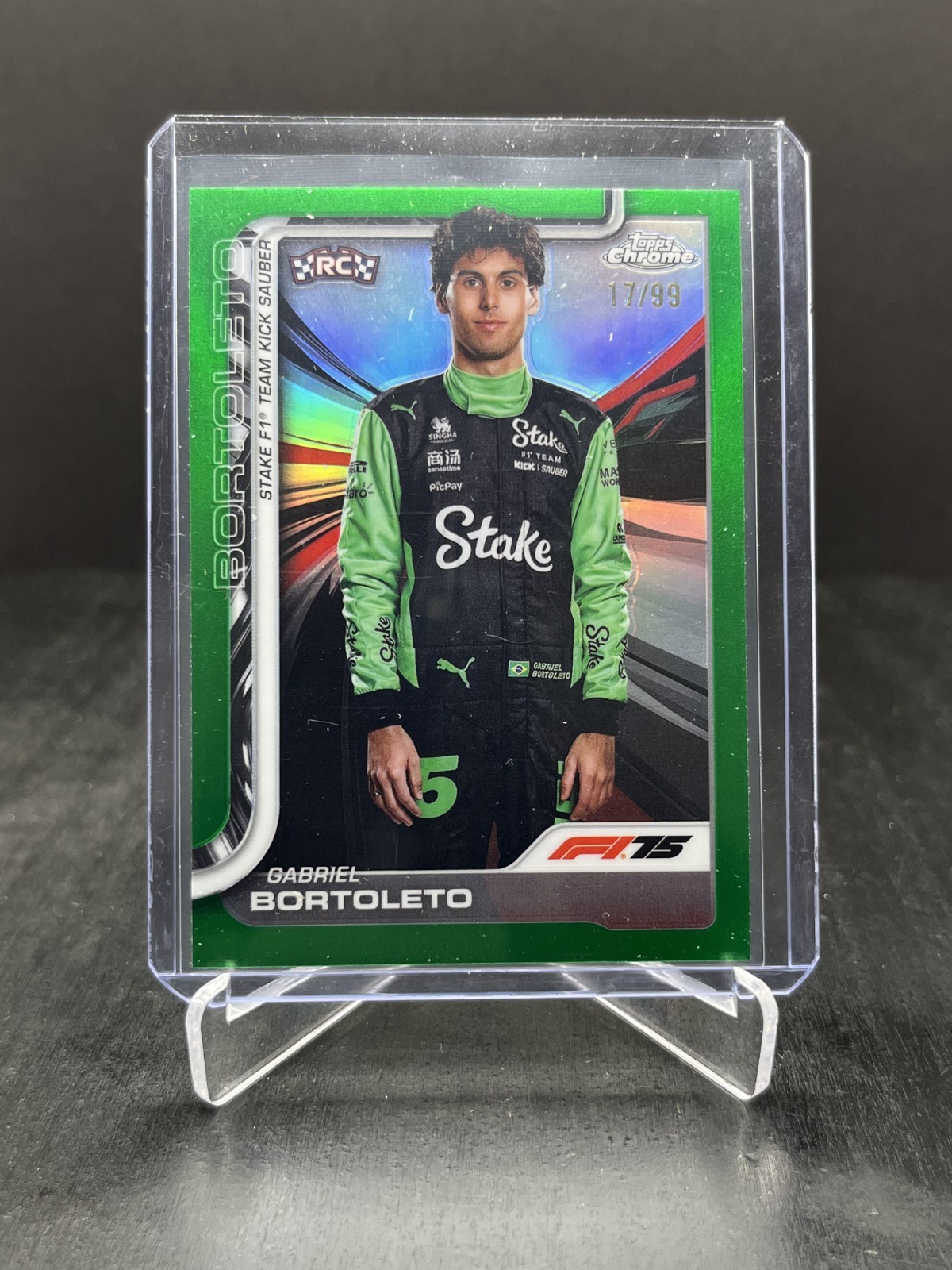 2025 Topps Chrome F1 Gabriel Bortoleto RC Portrait Green Refractor 17/99 #20