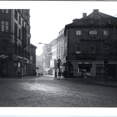 c1950s Aschaffenburg, Germany Cobblestone Street 5'' Pepsi Sign Stollwerck Photo