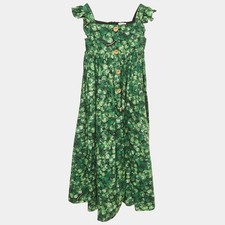 Dolce Gabbana Kids Green Printed Poplin Ruffled Sleeve Dress 1112 Yrs