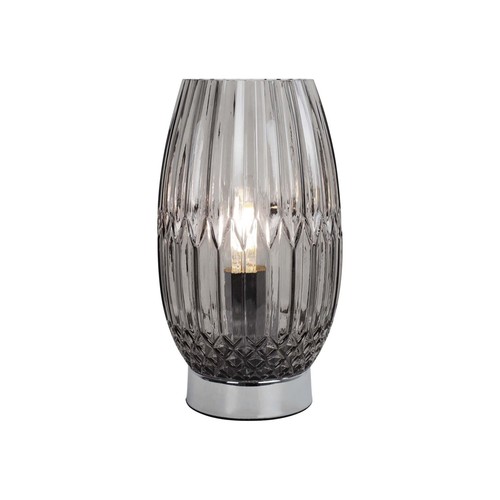 Set of 2 Modern Chrome with Smoke Faceted Glass Table Lamps Bedside Lights - Picture 3 of 8