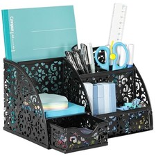 Pen Holder Desk Organizer with Drawer Pencil Cup for Desk 6 Z Style Black
