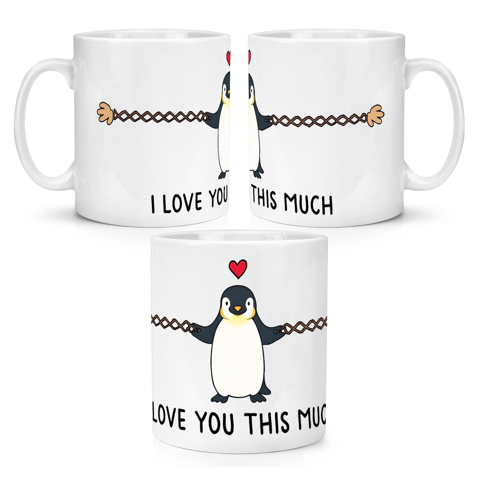 I Love You This Much Penguin 10oz Mug Cup Valentines Boyfriend Girlfriend Wife