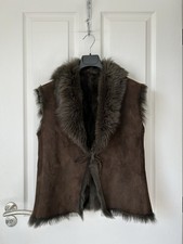 Brown Real Sheepskin Gilet Shearling Suede Vest Furry Toscana S 10
